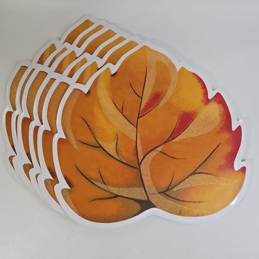Autumn Fest Vinyl Placemat Leaf Shape Lot‎ Of 6 Autumn Fest Sparkles Glitter